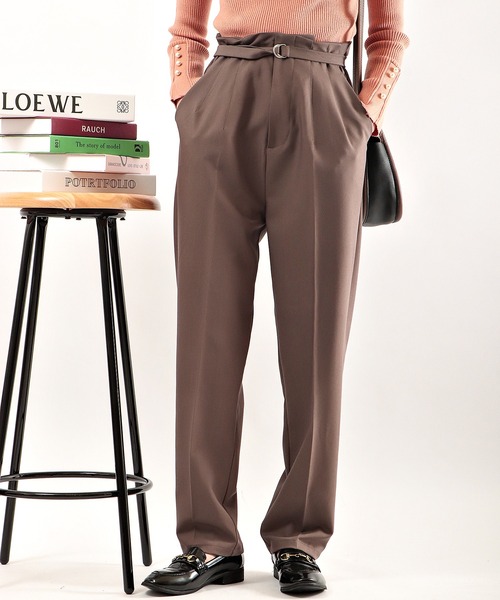 Brownie（ブラウニー）の「Brownie ベルト付 ハイウエストテーパードパンツ（その他パンツ・レディース・イエロー/ダークブラウン/アイボリー/ピンク/グリーン・FREE）」の18枚目の写真