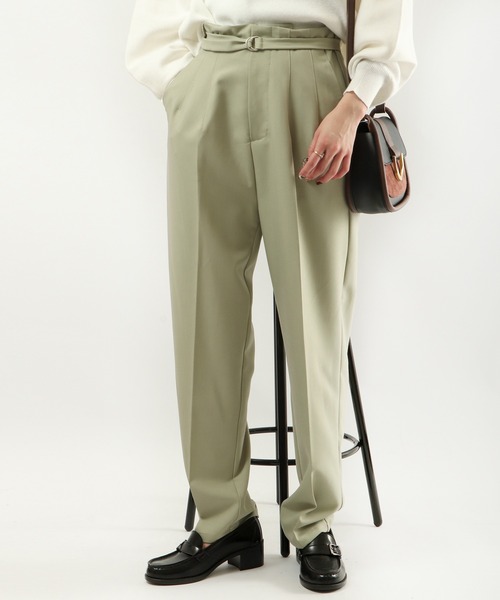 Brownie（ブラウニー）の「Brownie ベルト付 ハイウエストテーパードパンツ（その他パンツ・レディース・イエロー/ダークブラウン/アイボリー/ピンク/グリーン・FREE）」の22枚目の写真