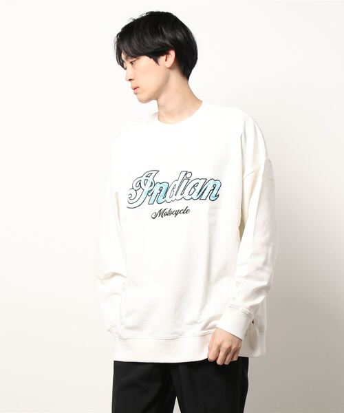 INDIAN(インディアン)の「/INDIAN/サテン刺繍オーバーサイズトレーナー(スウェット・メンズ・ブラック/オフホワイト/グリーン/ブルーグレー/グレイッシュベージュ・X-LARGE/MEDIUM/LARGE)」の2枚目の写真