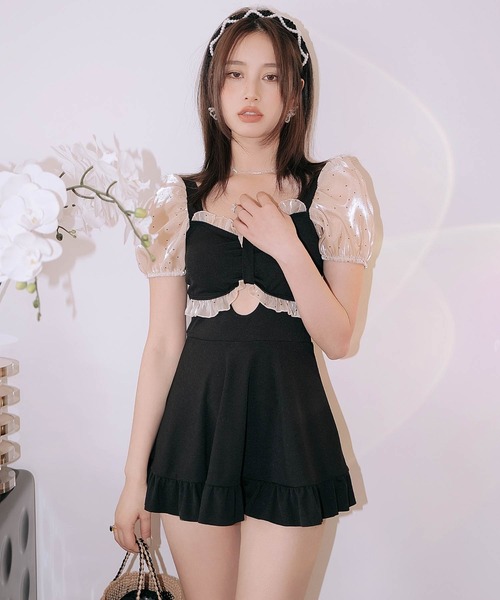 OSYAREVO(オシャレボ)の「バックリボン パフスリーブ ワンピース 水着 レディース(水着・レディース・ブラック/ブルー/ライトカーキ・MEDIUM/LARGE/X-LARGE)」の15枚目の写真