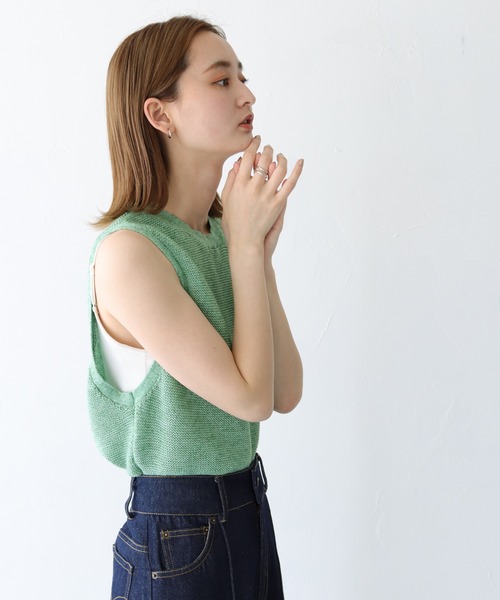 CLEIO(クレイオ)の「【CLEIO】リネンミックスノースリーブニット(ニット/セーター・レディース・ベージュ/グリーン/テラコッタ・FREE)」の3枚目の写真