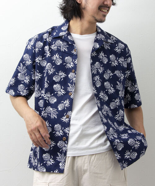 NOLLEY'S goodman(ノーリーズグッドマン)の「【Hilo Hattie/ヒロハッティ】Aloha Shirt Pineapplles アロハシャツ(シャツ/ブラウス・メンズ・ブルー系その他/ホワイト×ネイビー/グレー・M/L)」の3枚目の写真