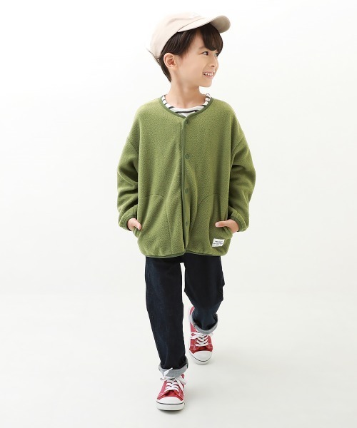 devirock（デビロック）の「エアリーフリース カーディガン（カーディガン/ボレロ・キッズ・カーキ/ライトブラウン/ピンクベージュ/スミクロ/サックスブルー系・110cm/100cm/120cm/130cm/140cm/150cm/160cm）」の9枚目の写真