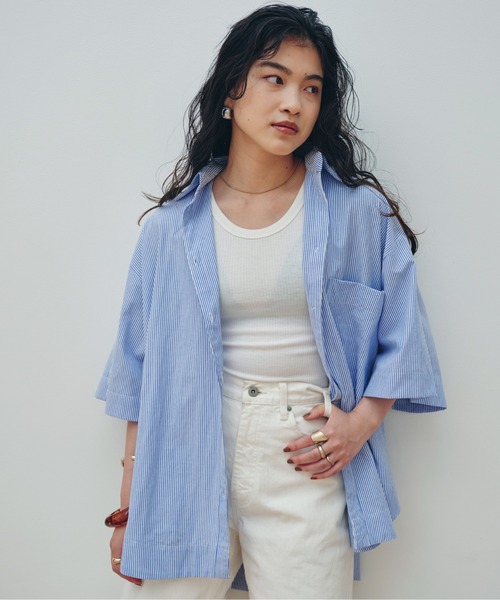 HANNE(アン)の「オーバーサイズハーフシャツ(シャツ/ブラウス・レディース・ホワイト/ブラック/ブルー・フリー/FREE)」の13枚目の写真