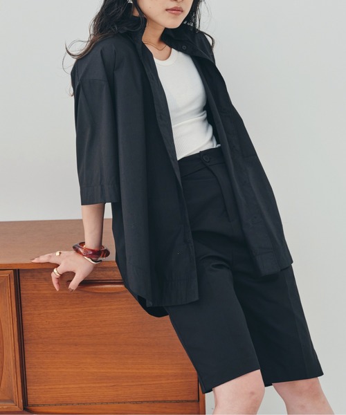 HANNE(アン)の「オーバーサイズハーフシャツ(シャツ/ブラウス・レディース・ホワイト/ブラック/ブルー・フリー/FREE)」の5枚目の写真