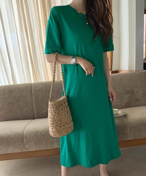 NANING9（ナンニング）の「NANING9 フロント切替ロングワンピ（ワンピース・レディース・グリーン/クリーム/ブラック・FREE）」の3枚目の写真