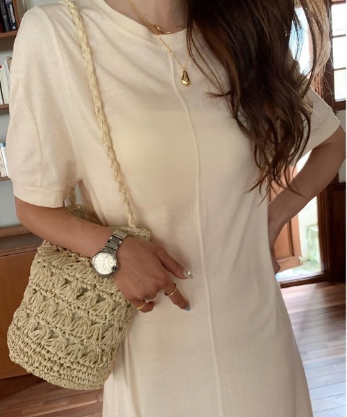 NANING9（ナンニング）の「NANING9 フロント切替ロングワンピ（ワンピース・レディース・グリーン/クリーム/ブラック・FREE）」の4枚目の写真