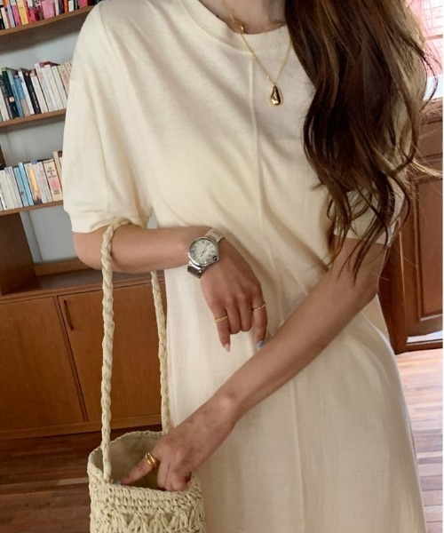 NANING9（ナンニング）の「NANING9 フロント切替ロングワンピ（ワンピース・レディース・グリーン/クリーム/ブラック・FREE）」の5枚目の写真