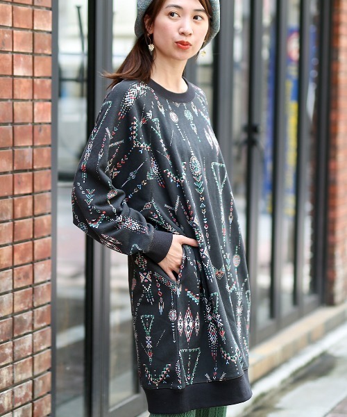 チチカカ（チチカカ）の「インディアンプリントスウェットワンピース（ワンピース・レディース・ブラック/ベージュ/イエロー・FREE）」の16枚目の写真