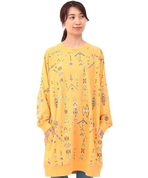 チチカカ（チチカカ）の「インディアンプリントスウェットワンピース（ワンピース・レディース・ブラック/ベージュ/イエロー・FREE）」の4枚目の写真