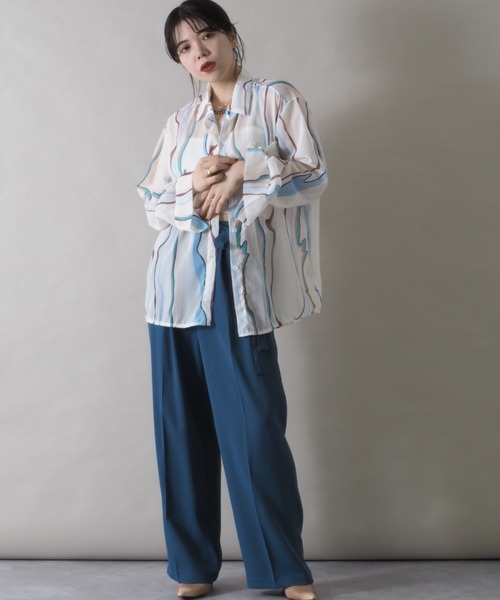 Bloom Closet（ブルームクローゼット）の「シアーウェーブストライプLSシャツ（シャツ/ブラウス・レディース・ホワイト・MEDIUM/LARGE）」の5枚目の写真