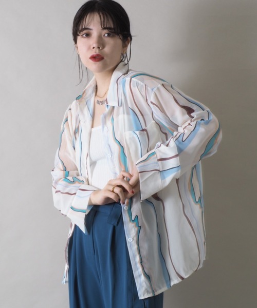 Bloom Closet（ブルームクローゼット）の「シアーウェーブストライプLSシャツ（シャツ/ブラウス・レディース・ホワイト・MEDIUM/LARGE）」の10枚目の写真