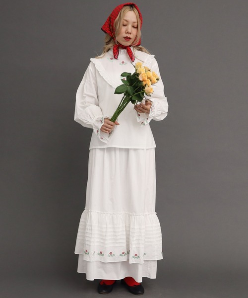 peu pres（プープレ）の「ホーリー刺繍スカート（スカート・レディース・ホワイト/ブラック・FREE）」の8枚目の写真