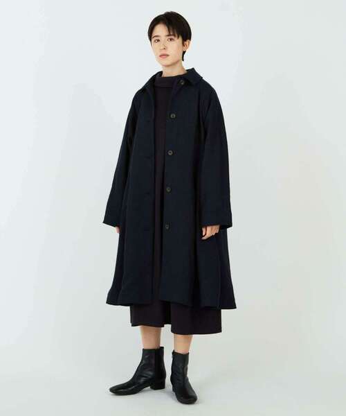 conges payes ADIEU TRISTESSE(コンジェ ペイエ アデュートリステス)の「リネン裏起毛ステンカラーコート(ステンカラーコート・レディース・ネイビー/ブラック系その他・38)」の2枚目の写真