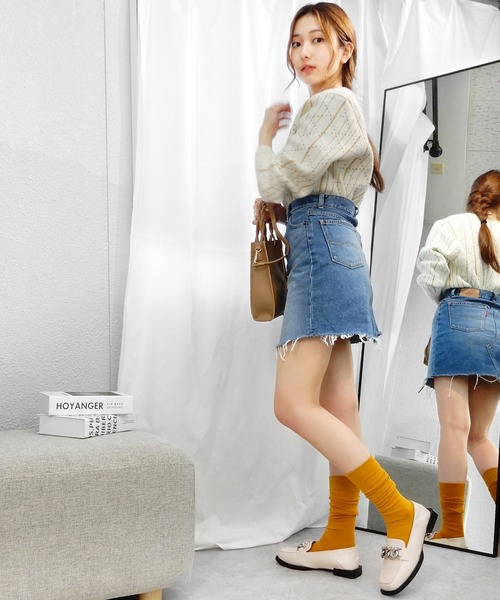 minia（ミニア）の「ビッグチェーンスクエアトゥローファー　◆（ローファー・レディース・アイボリー/ブラック・S/M/L/LL）」の19枚目の写真