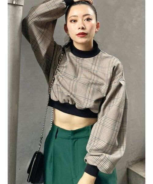 EVRIS（エヴリス）の「チェックリブドッキングブラウス（シャツ/ブラウス・レディース・ブラック/ブラウン・FREE）」の2枚目の写真