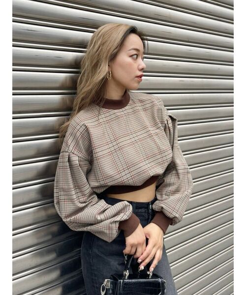 EVRIS（エヴリス）の「チェックリブドッキングブラウス（シャツ/ブラウス・レディース・ブラック/ブラウン・FREE）」の7枚目の写真