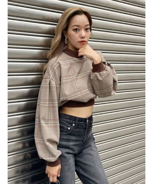 EVRIS（エヴリス）の「チェックリブドッキングブラウス（シャツ/ブラウス・レディース・ブラック/ブラウン・FREE）」の3枚目の写真