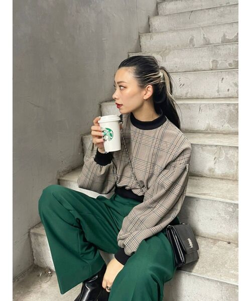 EVRIS（エヴリス）の「チェックリブドッキングブラウス（シャツ/ブラウス・レディース・ブラック/ブラウン・FREE）」の4枚目の写真