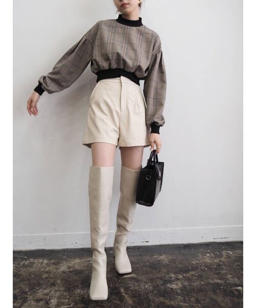 EVRIS（エヴリス）の「チェックリブドッキングブラウス（シャツ/ブラウス・レディース・ブラック/ブラウン・FREE）」の5枚目の写真