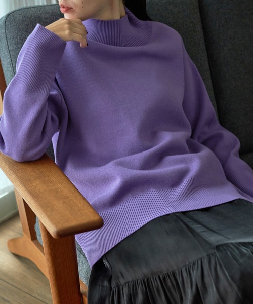 Lui's（ルイス）の「【カタログ掲載アイテム】ダブルジャガードハイネックニット（ニット/セーター・レディース・パープル/オフホワイト/ブラック/グリーン系その他・FREE）」の4枚目の写真