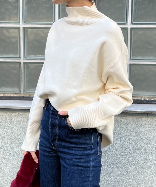 Lui's（ルイス）の「【カタログ掲載アイテム】ダブルジャガードハイネックニット（ニット/セーター・レディース・パープル/オフホワイト/ブラック/グリーン系その他・FREE）」の6枚目の写真