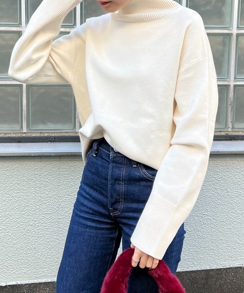 Lui's（ルイス）の「【カタログ掲載アイテム】ダブルジャガードハイネックニット（ニット/セーター・レディース・パープル/オフホワイト/ブラック/グリーン系その他・FREE）」の8枚目の写真