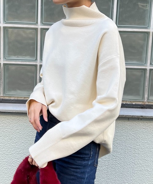 Lui's（ルイス）の「【カタログ掲載アイテム】ダブルジャガードハイネックニット（ニット/セーター・レディース・パープル/オフホワイト/ブラック/グリーン系その他・FREE）」の9枚目の写真