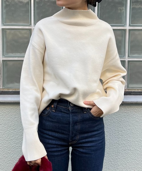 Lui's（ルイス）の「【カタログ掲載アイテム】ダブルジャガードハイネックニット（ニット/セーター・レディース・パープル/オフホワイト/ブラック/グリーン系その他・FREE）」の5枚目の写真