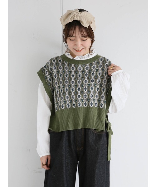 ehka sopo(エヘカソポ)の「【Maison SAJOU】ジャカードベスト(ベスト・レディース・サックスブルー/グリーン/ベージュ・フリ-)」の1枚目の写真