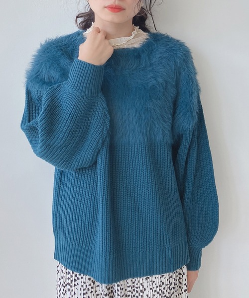 AS KNOW AS plus（アズノゥアズプラス）の「♪シャギー切替ゆるニット（ニット/セーター・レディース・ブルー/グリーン/アイボリー/グレイッシュベージュ/マスタード/ブルーグレー/グレー系/ブルー系/ブルー系その他/ボルドー・FREE）」の6枚目の写真