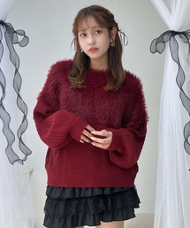 ニット/セーター（レッド/赤色系・ボートネック）ファッション