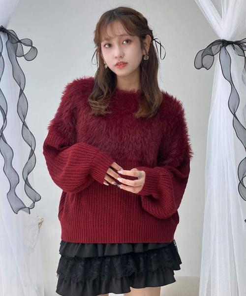 コスタンザ★極美品★クルーネックニット★27&9ゲージウール★ワインレッド セール】♪シャギー切替ゆるニット（ニット/セーター）｜AS KNOW AS