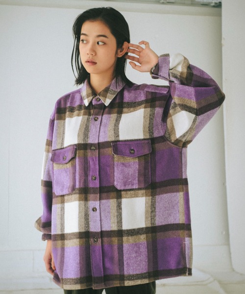 WHIMSIC（ウィムジック）の「【UNISEX】ヘビーフランネルチェックシャツ（シャツ/ブラウス・レディース・ブラウン/ブラック/パープル/ブルー・FREE）」の16枚目の写真