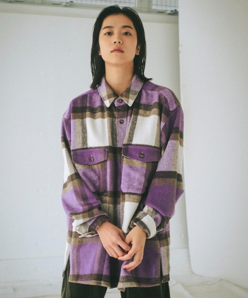 WHIMSIC（ウィムジック）の「【UNISEX】ヘビーフランネルチェックシャツ（シャツ/ブラウス・レディース・ブラウン/ブラック/パープル/ブルー・FREE）」の17枚目の写真