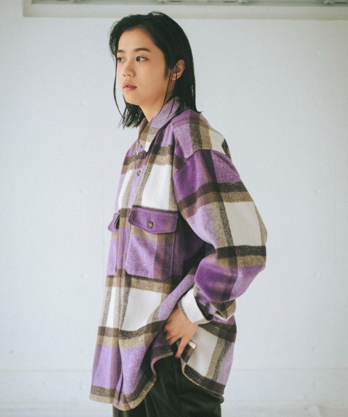 WHIMSIC（ウィムジック）の「【UNISEX】ヘビーフランネルチェックシャツ（シャツ/ブラウス・レディース・ブラウン/ブラック/パープル/ブルー・FREE）」の18枚目の写真