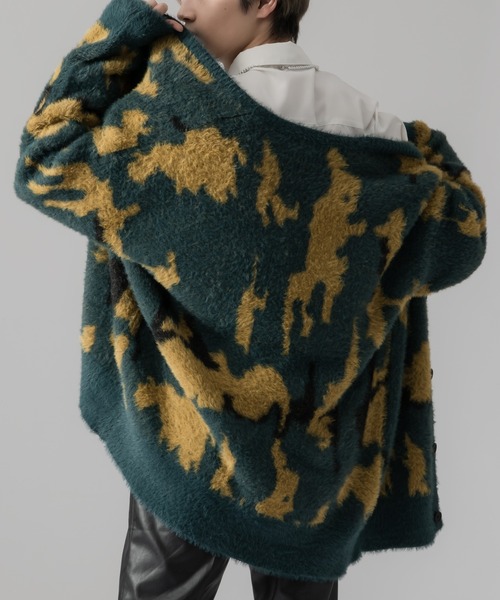 Adoon plain（アドーンプレーン）の「【Adoon plain】アブストラクトシャギールーズカーディガン（カーディガン/ボレロ・メンズ・ブラック/ベージュ/グリーン・MEDIUM/LARGE）」の3枚目の写真