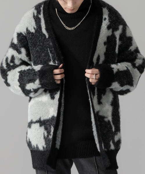 Adoon plain（アドーンプレーン）の「【Adoon plain】アブストラクトシャギールーズカーディガン（カーディガン/ボレロ・メンズ・ブラック/ベージュ/グリーン・MEDIUM/LARGE）」の13枚目の写真