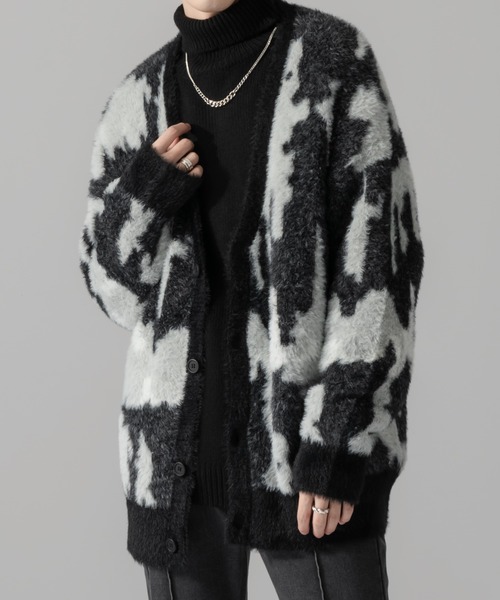 Adoon plain（アドーンプレーン）の「【Adoon plain】アブストラクトシャギールーズカーディガン（カーディガン/ボレロ・メンズ・ブラック/ベージュ/グリーン・MEDIUM/LARGE）」の12枚目の写真