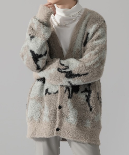 Adoon plain（アドーンプレーン）の「【Adoon plain】アブストラクトシャギールーズカーディガン（カーディガン/ボレロ・メンズ・ブラック/ベージュ/グリーン・MEDIUM/LARGE）」の20枚目の写真