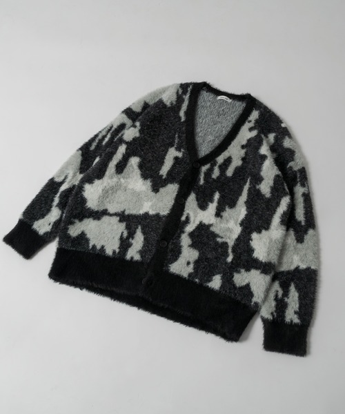 Adoon plain（アドーンプレーン）の「【Adoon plain】アブストラクトシャギールーズカーディガン（カーディガン/ボレロ・メンズ・ブラック/ベージュ/グリーン・MEDIUM/LARGE）」の4枚目の写真