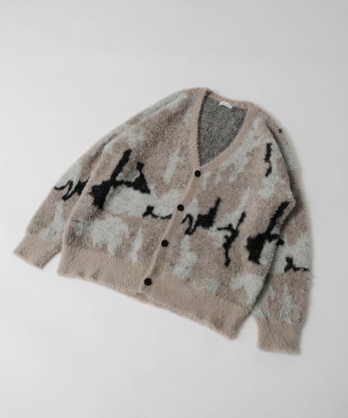 Adoon plain（アドーンプレーン）の「【Adoon plain】アブストラクトシャギールーズカーディガン（カーディガン/ボレロ・メンズ・ブラック/ベージュ/グリーン・MEDIUM/LARGE）」の5枚目の写真