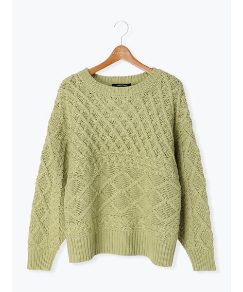 Lugnoncure(ルノンキュール)の「ローゲージパッチワークケーブルニット(ニット/セーター・レディース・オフホワイト/ネイビー/グリーン・フリ-)」の21枚目の写真