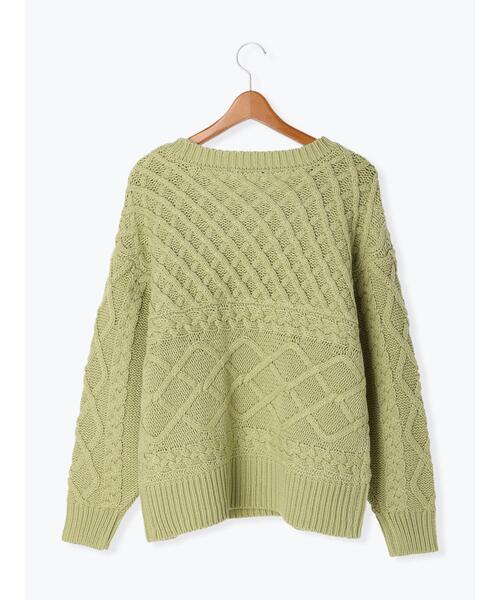 Lugnoncure(ルノンキュール)の「ローゲージパッチワークケーブルニット(ニット/セーター・レディース・オフホワイト/ネイビー/グリーン・フリ-)」の20枚目の写真