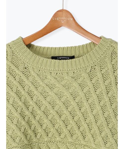 Lugnoncure(ルノンキュール)の「ローゲージパッチワークケーブルニット(ニット/セーター・レディース・オフホワイト/ネイビー/グリーン・フリ-)」の19枚目の写真