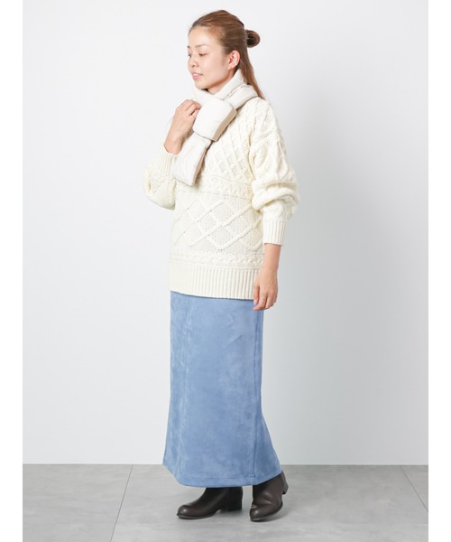 Lugnoncure(ルノンキュール)の「ローゲージパッチワークケーブルニット(ニット/セーター・レディース・オフホワイト/ネイビー/グリーン・フリ-)」の5枚目の写真