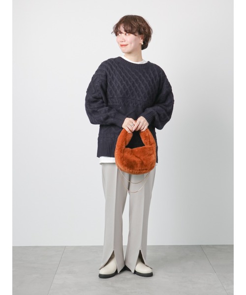 Lugnoncure(ルノンキュール)の「ローゲージパッチワークケーブルニット(ニット/セーター・レディース・オフホワイト/ネイビー/グリーン・フリ-)」の7枚目の写真