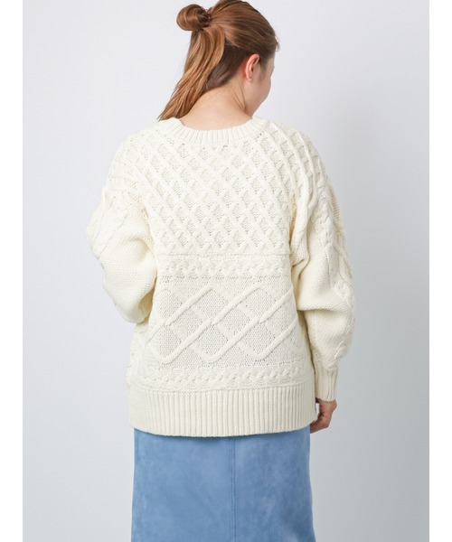 Lugnoncure(ルノンキュール)の「ローゲージパッチワークケーブルニット(ニット/セーター・レディース・オフホワイト/ネイビー/グリーン・フリ-)」の10枚目の写真