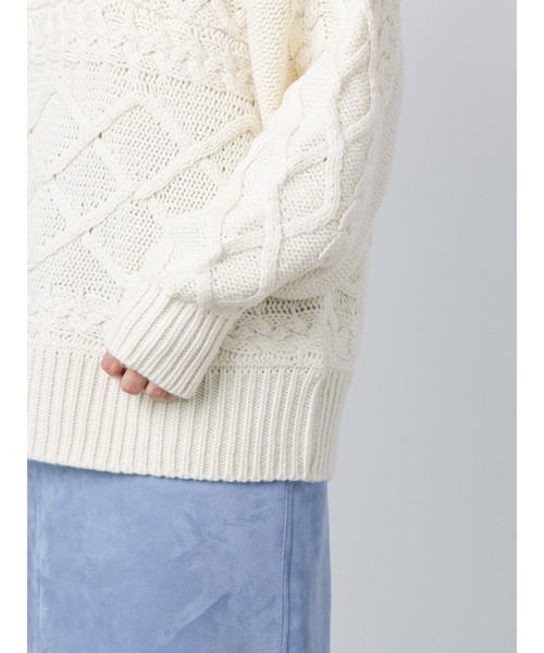 Lugnoncure(ルノンキュール)の「ローゲージパッチワークケーブルニット(ニット/セーター・レディース・オフホワイト/ネイビー/グリーン・フリ-)」の12枚目の写真