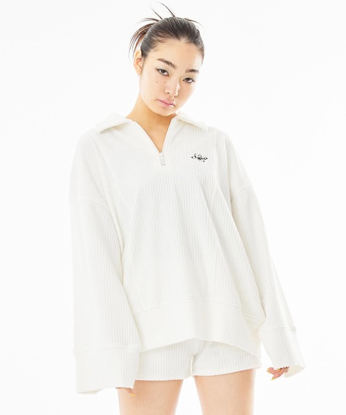 X-girl(エックスガール)の「WIDE SLEEVE ANORAK(スウェット・レディース・アッシュ/ブラック/ホワイト・S/M)」の1枚目の写真